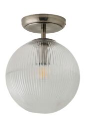 ValueLights Kempton Ribbed Glass Globe Shade Flush Ceiling Light in Silver - thumbnail 6