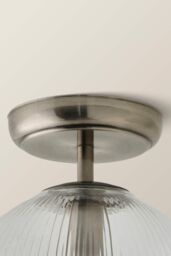 ValueLights Kempton Ribbed Glass Globe Shade Flush Ceiling Light in Silver - thumbnail 5