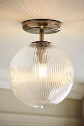 ValueLights Kempton Ribbed Glass Globe Shade Flush Ceiling Light in Silver