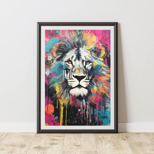 60 SECOND MAKEOVER Lion Pop Art Prints For Walls Urban Street Art Aesthetic Posters - Size: A4 - image 1
