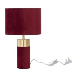 First Choice Lighting Burgundy Velvet with Brass Detail Table Lamp