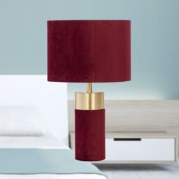 First Choice Lighting Burgundy Velvet with Brass Detail Table Lamp - thumbnail 5