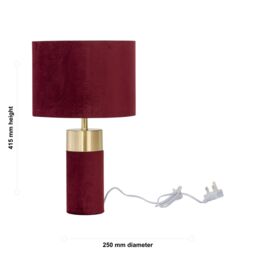 First Choice Lighting Burgundy Velvet with Brass Detail Table Lamp - thumbnail 6