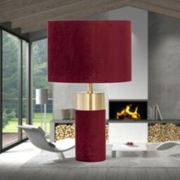 First Choice Lighting Burgundy Velvet with Brass Detail Table Lamp - thumbnail 4