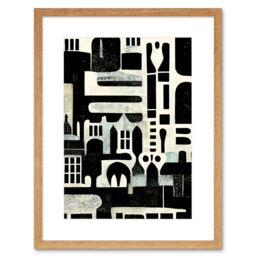 "Artery8 Wall Art Print Bold Monochrome Modern Vintage Abstract Geometric Black White Cream Grey Artwork Framed 9X7 Inch in Beige - Size: W7"" x H9""" - thumbnail 1