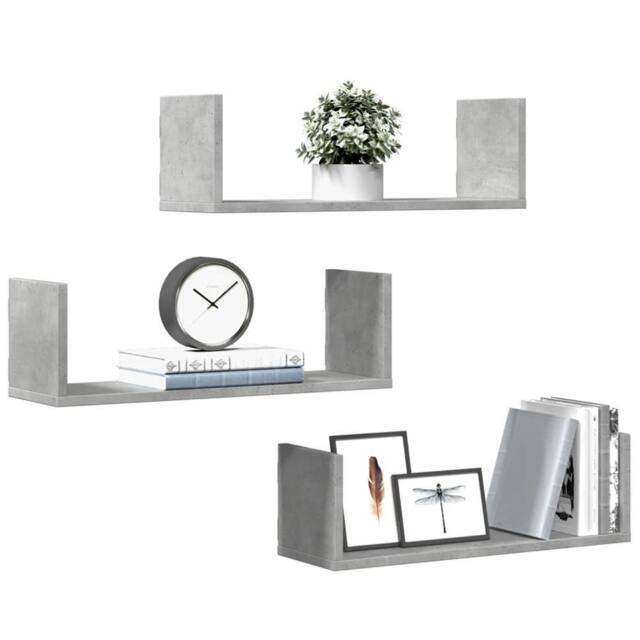 Berkfield Home Wall Shelves 3 pcs Concrete Grey 58x18x18 cm Engineered Wood - Size: 58 x 18 x 18 cm - image 1