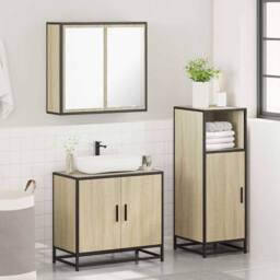 Berkfield Home 3 Piece Bathroom Furniture Set Sonoma Oak Engineered Wood in Light Tan - thumbnail 4