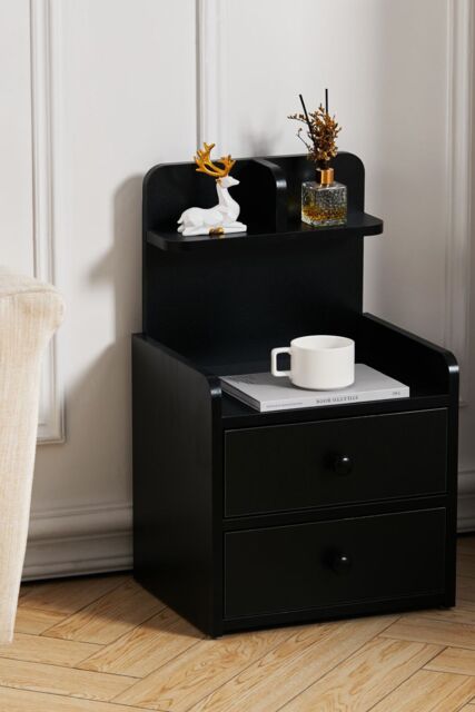 Living and Home 2 Drawer Wooden Bedside Table in Black - image 1