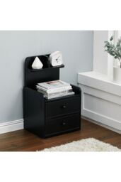 Living and Home 2 Drawer Wooden Bedside Table in Black - thumbnail 2