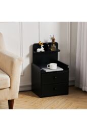 Living and Home 2 Drawer Wooden Bedside Table in Black - thumbnail 3