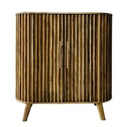 Jaipur Furniture Ltd Slated 2 Door Highboard Cabinet - Mango Wood - L45 x W106.5 x H110 cm - Light Finish - Assembly Required in Brown - thumbnail 1