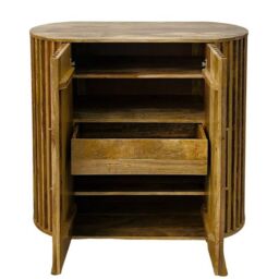 Jaipur Furniture Ltd Slated 2 Door Highboard Cabinet - Mango Wood - L45 x W106.5 x H110 cm - Light Finish - Assembly Required in Brown - thumbnail 2