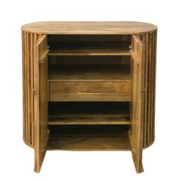 Jaipur Furniture Ltd Slated 2 Door Highboard Cabinet - Mango Wood - L45 x W106.5 x H110 cm - Light Finish - Assembly Required in Brown - thumbnail 3