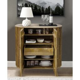 Jaipur Furniture Ltd Slated 2 Door Highboard Cabinet - Mango Wood - L45 x W106.5 x H110 cm - Light Finish - Assembly Required in Brown - thumbnail 6