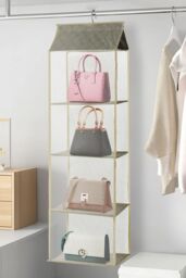 Living and Home 4-Tier Fabric Hanging Organizer Storage Handbag Purse Organizer in Beige - thumbnail 3