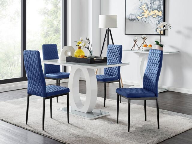 FurnitureboxUK Giovani 4 Grey Dining Table & 4 Velvet Milan Black Leg Chairs in Navy - image 1