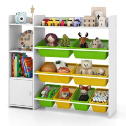Gymax Kids Bookcase Toy Chest With 8 Boxes & 2 Open Shelves Playroom Storage in White