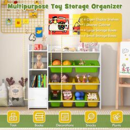 Gymax Kids Bookcase Toy Chest With 8 Boxes & 2 Open Shelves Playroom Storage in White - thumbnail 3