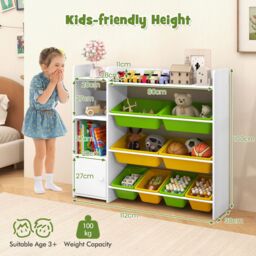 Gymax Kids Bookcase Toy Chest With 8 Boxes & 2 Open Shelves Playroom Storage in White - thumbnail 2