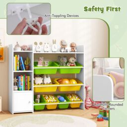 Gymax Kids Bookcase Toy Chest With 8 Boxes & 2 Open Shelves Playroom Storage in White - thumbnail 5