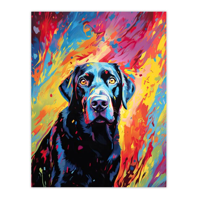 "Artery8 Wall Art Print Black Labrador Retriever Dog Lover Gift Pet Portrait Vibrant Colourful Artwork Painting Poster - Size: W18"" x H24""" - image 1