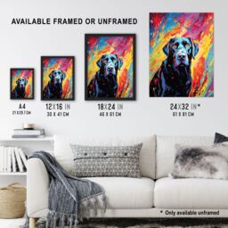 "Artery8 Wall Art Print Black Labrador Retriever Dog Lover Gift Pet Portrait Vibrant Colourful Artwork Painting Poster - Size: W18"" x H24""" - thumbnail 3