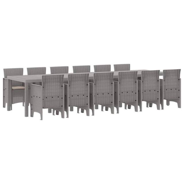 Berkfield Home 13 Piece Garden Dining Set with Cushions Light Grey Poly Rattan - image 1