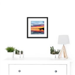 Artery8 Lyytinen Lake Paijanne Sysma Finland Sunset Photo 8X8 Inch Square Wooden Framed Wall Art Print Picture with Mount in Black - thumbnail 2