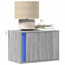 Berkfield Home Wall-mounted Bedside Cabinets with LED Lights 2 pcs Grey Sonoma - thumbnail 1