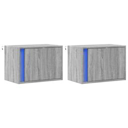 Berkfield Home Wall-mounted Bedside Cabinets with LED Lights 2 pcs Grey Sonoma - thumbnail 3
