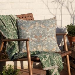 Morris & Co Strawberry Thief Piped Outdoor Cushion in Beige - Size: 50 cm x 50 cm - thumbnail 1