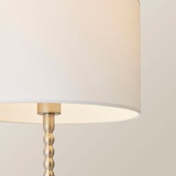 ValueLights Maeve Fabric Drum Lamp Shade Brushed Chrome Bobbin Bobble Table Lamp with Bulb in White - thumbnail 4