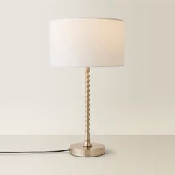 ValueLights Maeve Fabric Drum Lamp Shade Brushed Chrome Bobbin Bobble Table Lamp with Bulb in White - thumbnail 6