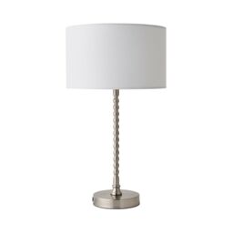 ValueLights Maeve Fabric Drum Lamp Shade Brushed Chrome Bobbin Bobble Table Lamp with Bulb in White - thumbnail 2