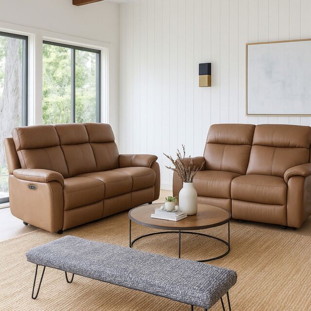 Aspire Kingsmere 3 + 2 Power Recliner Sofa Set in Real Leather in Tan - image 1