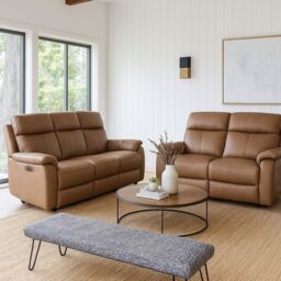 Aspire Kingsmere 3 + 2 Power Recliner Sofa Set in Real Leather in Tan - thumbnail 1