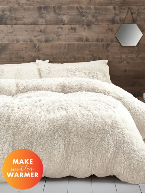 Catherine Lansfield 'Cuddly' Faux Fur Duvet Set in Cream - Size: King - image 1