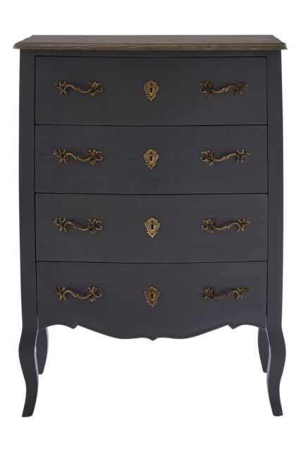 Orsina Classical 4 Drawer Dark Grey Chest, Bayur Wood Accent Cabinet with Brass Baroque Handles, Storage Drawer Unit - image 1