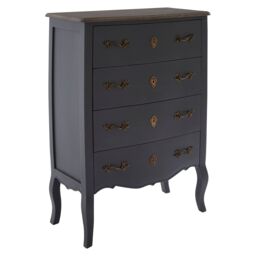 Orsina Classical 4 Drawer Dark Grey Chest, Bayur Wood Accent Cabinet with Brass Baroque Handles, Storage Drawer Unit - thumbnail 5