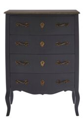 Orsina Classical 4 Drawer Dark Grey Chest, Bayur Wood Accent Cabinet with Brass Baroque Handles, Storage Drawer Unit - thumbnail 1
