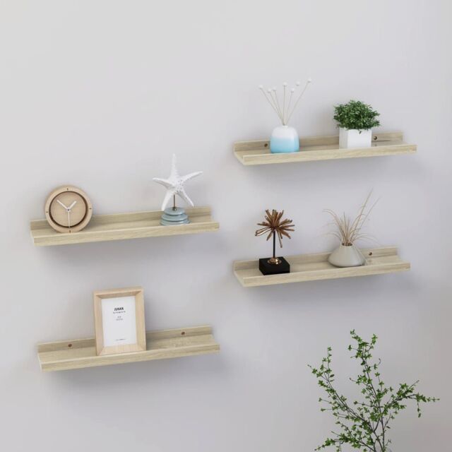 Berkfield Home Wall Shelves 4 pcs Sonoma Oak 40x9x3 cm in Brown - Size: 40 x 9 x 3 cm - image 1