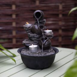 Primrose Slate Effect Cascading Bowls Tabletop Water Feature with LED Lights 21cm in Grey - thumbnail 3