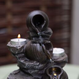 Primrose Slate Effect Cascading Bowls Tabletop Water Feature with LED Lights 21cm in Grey - thumbnail 6
