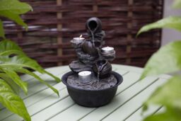 Primrose Slate Effect Cascading Bowls Tabletop Water Feature with LED Lights 21cm in Grey - thumbnail 5