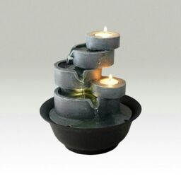 Primrose Slate Effect Cascading Bowls Tabletop Water Feature with LED Lights 21cm in Grey - thumbnail 2