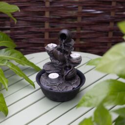 Primrose Slate Effect Cascading Bowls Tabletop Water Feature with LED Lights 21cm in Grey - thumbnail 4