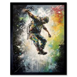 "Artery8 Wall Art Print Base Jumping Multicoloured Paint Splat Action Shot Art Framed in Black - Size: W12"" x H16""" - thumbnail 1