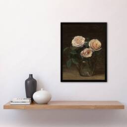Artery8 Still Life with Roses in Vase Latour Framed Wall Art Print in Brown - Size: A3 - thumbnail 2