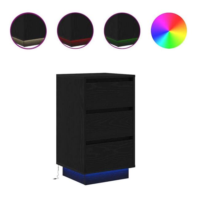 Berkfield Home Bedside Cabinet with LED Lights¬†Black 38x34x65 cm in Black - Size: 38 x 34 x 65 cm - image 1