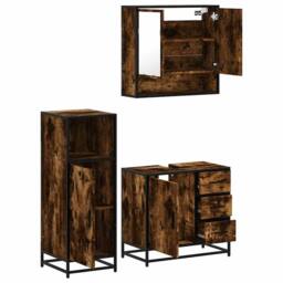 Berkfield Home 3 Piece Bathroom Furniture Set Smoked Oak Engineered Wood in Brown - thumbnail 6